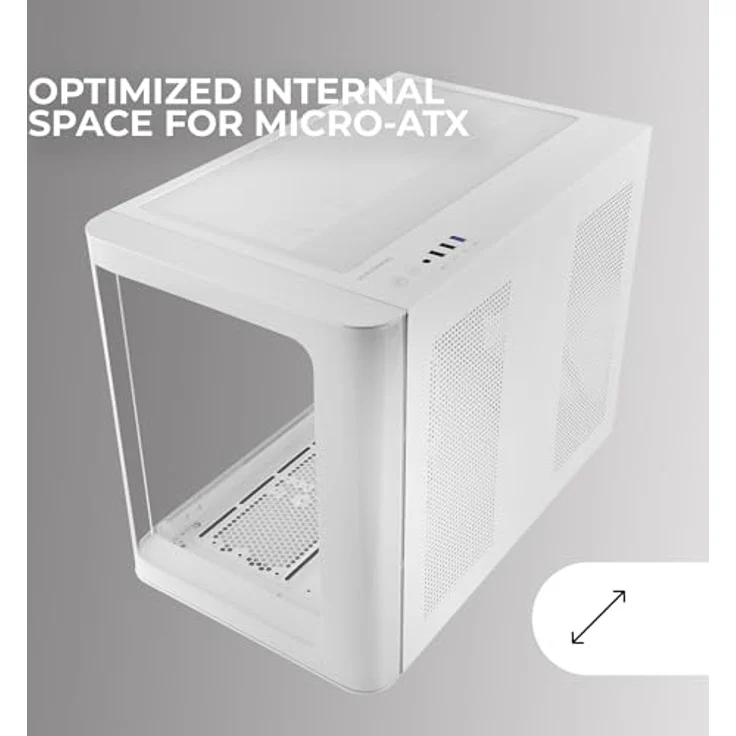 Mars Gaming MC-FUSIONM, Micro-ATX Gaming Gehäuse mit gebogenem Frontglas, Doppelkammer, optimierter Kühlung, Weiß – Bild 5