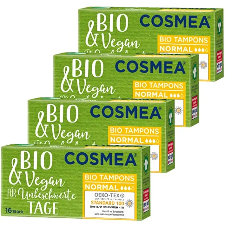 COSMEA Bio Tampons aus 100% Bio Baumwolle, Vorteilspack 4er Pack, sichere Damenhygiene im Einklang mit der Natur (Normal) - Preisvergleich