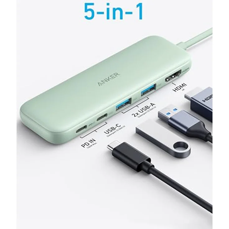 Anker USB C Hub, 332 USB-C Hub (5-in-1) mit 4K HDMI Display, 5Gbps Datenanschluss und 2 USB-A Ports, Schwarz – Bild 2