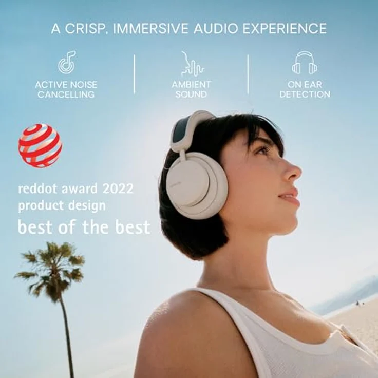 Urbanista Los Angeles Solar Over Ear Kopfhörer Bluetooth 5.0 mit Active Noise Cancelling, Kopfhörer kabellos, grenzenlose Spielzeit, ANC True Wireless Headphones mit Mikrofon, Wüstengrau – Bild 3