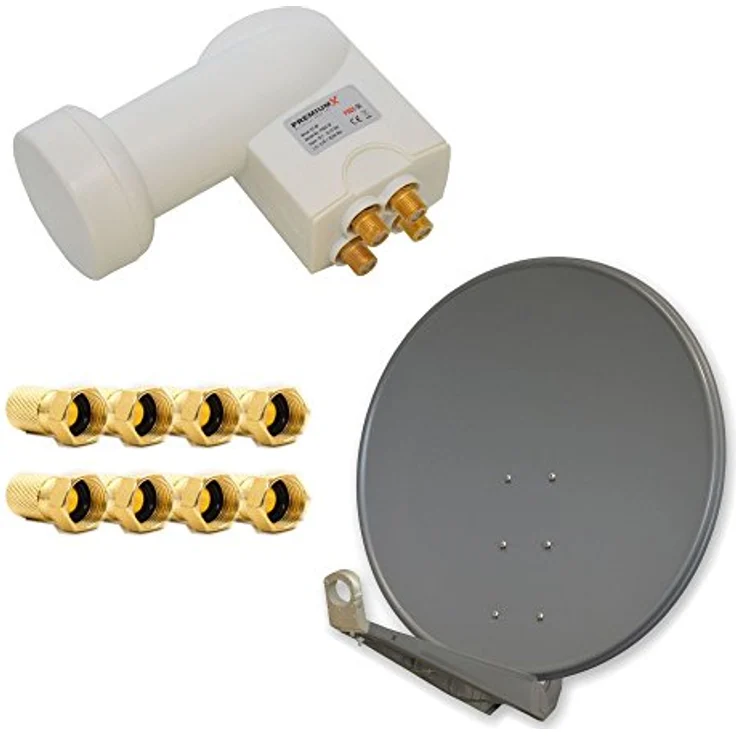 Premium X DELUXE100, 100cm Satellitenantenne ALU Anthrazit für 4 Teilnehmer mit Quad LNB und 8 F-Steckern – Bild 1