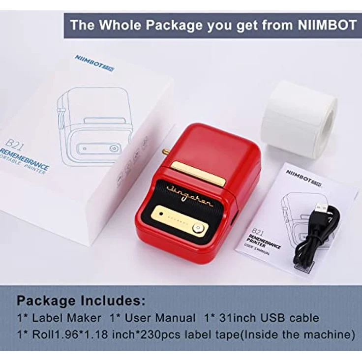 NIIMBOT B21 Bluetooth Etikettendrucker, Beschriftungsgerät Selbstklebend Kompatibel Mit IOS Android, Tragbares Etikettiergerät für Zuhause und Büro Schule und Kleine Unternehmen(Rot) – Bild 5