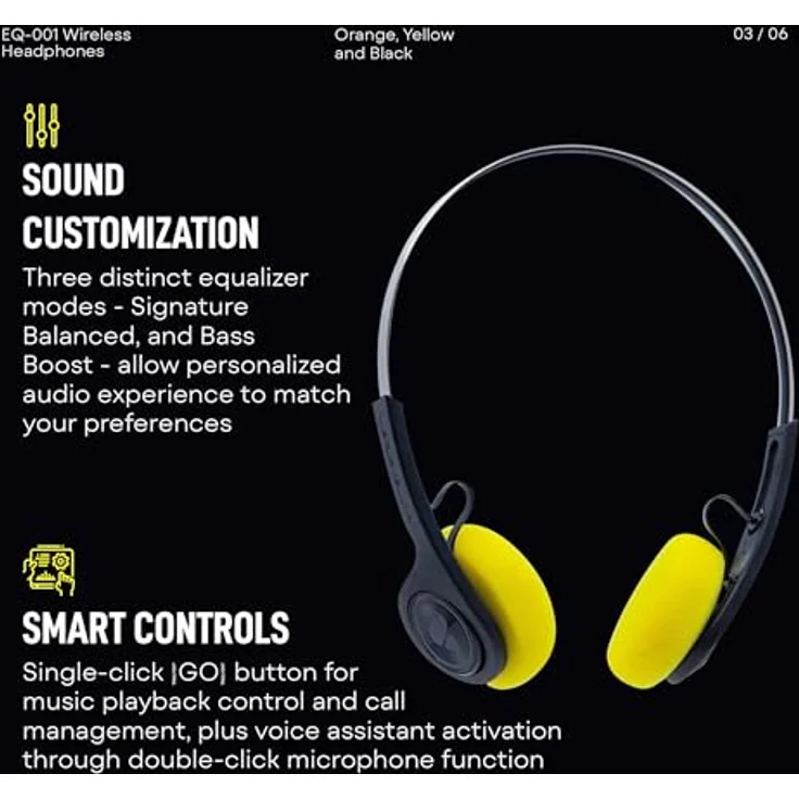We Are Rewind EQ-001 Wireless Kopfhörer mit 12 Stunden Akkulaufzeit, integriertem Mikrofon und austauschbaren Ohrpolstern. – Bild 3