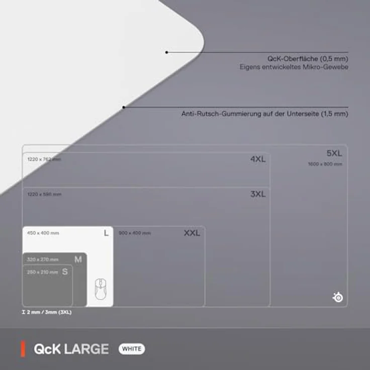 SteelSeries QcK L White, Gaming Mausmatte in Weiss mit optimalen Gleiteigenschaften und rutschfester Gummibeschichtung, 450x400 mm – Bild 5