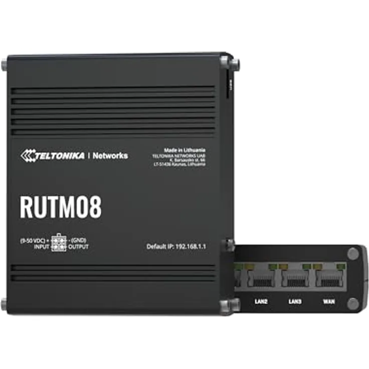 Teltonika RUTM08 Industrial Ethernet Router, 4x Gigabit Ethernet Ports, VLAN Management, Multiple VPNs, Industrial Protocols