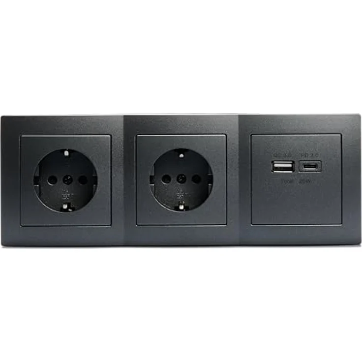 MC POWER Steckdosenblock Flair, 2-Fach Steckdose + USB-C/A, 15cm Kabel mit Lüsterklemme, 250V / 16A, Aufbau, anthrazit matt – Bild 2