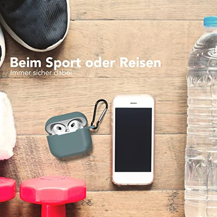 EAZY CASE AirPods 3 Hülle Grün Silikon Case Stoßfest mit Karabiner Schlüsselanhänger Dark Green – Bild 5