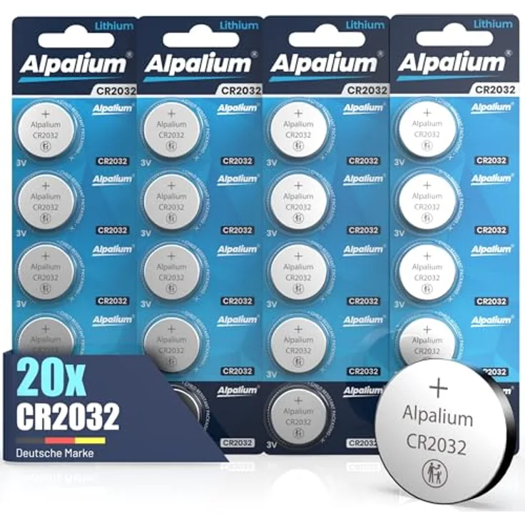 Alpalium CR2032 Knopfzellen, 20 Stück Lithium 3V für Airtag, Smarthome, Uhren, Autoschlüssel und medizinische Geräte