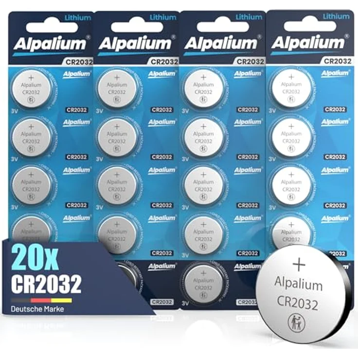 Alpalium CR2032 Knopfzellen, 20 Stück Lithium 3V für Airtag, Smarthome, Uhren, Autoschlüssel und medizinische Geräte – Bild 1