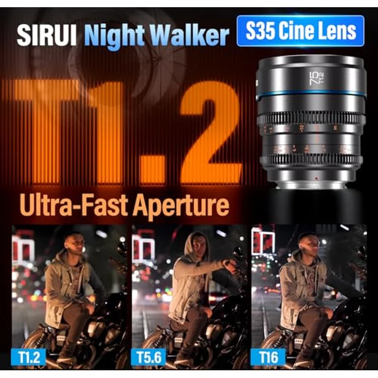 SIRUI Night Walker 75mm T1.2 Manuelles Kinoobjektiv für MFT-Mount, S35 Prime mit großer Blende, Grau – Bild 3