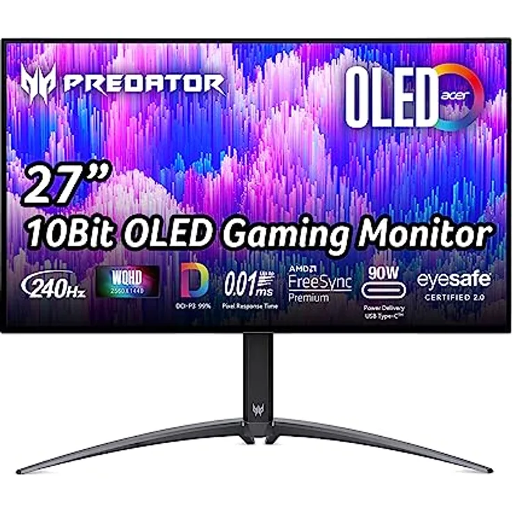 Predator X27U Gaming Monitor 27 Zoll (69 cm Bildschirm) WQHD, 240Hz DP/Type-C, 144Hz HDMI, 0.03ms (GTG), 2xHDMI 2.0, DP 1.4, höhenverstellbar, drehbar, FreeSync Premium
