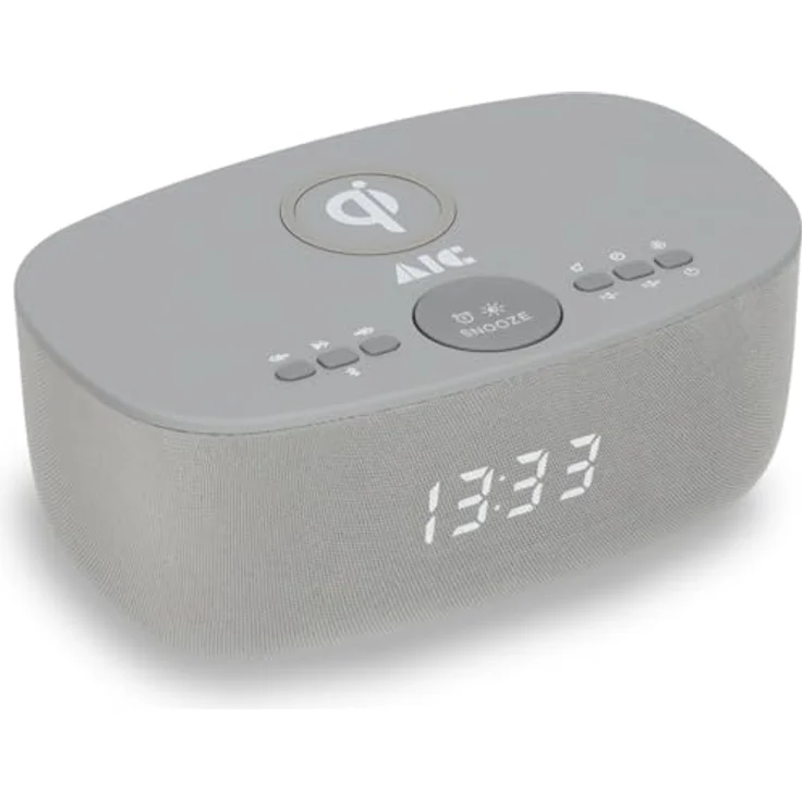 AIC AIC 28 BT grau Radiowecker mit Bluetooth, USB-Ladeanschluss, induktivem Laden und Dual-Alarm-Funktion – Bild 3