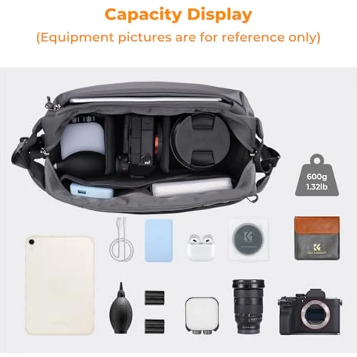 K&F CONCEPT Kamera-Rucksack, multifunktionale Schultertasche, wasserdicht, für Canon/Nikon/Sony/DJI Mavic, dunkle Grau, 7L Fassungsvermögen – Bild 2