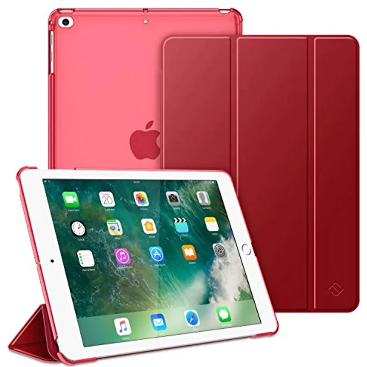 Fintie Hülle für iPad 9.7 Zoll 2018/2017 - Ultradünn Schutzhülle mit transparenter Rückseite Abdeckung Cover mit Auto Schlaf/Wach für 9.7" iPad 6. Generation / 5. Generation, Rot