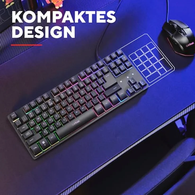 Trust GXT 833 Thado TKL Gaming Tastatur, Deutsche QWERTZ, Kompakte 80% USB Tastatur mit Metall-Rückplatte, Anti-Ghosting, LED-Beleuchtung, Schwarz – Bild 3