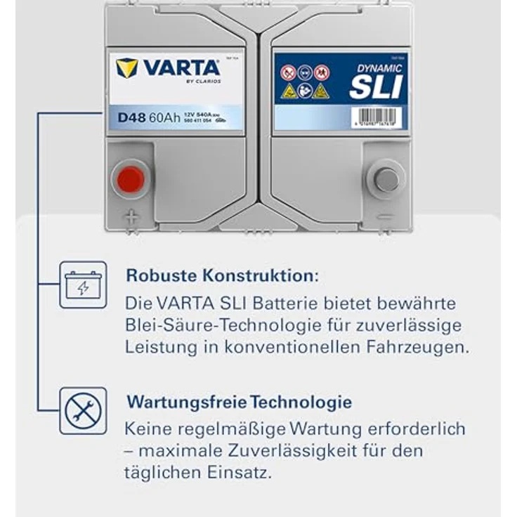 Varta D48 Blue Dynamic, 12V 60Ah Autobatterie mit 540A Kälteprüfstrom, One Size – Bild 5