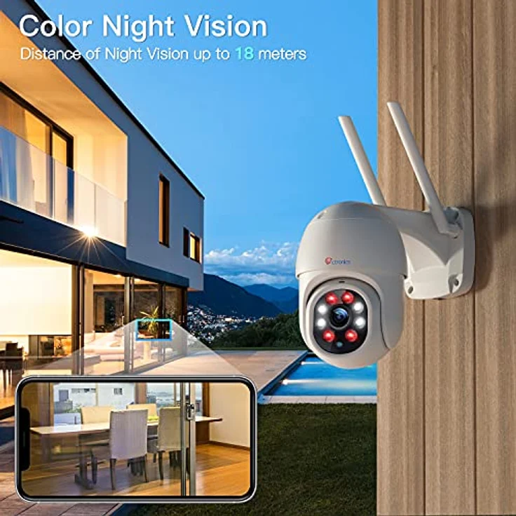 ctronics PTZ Überwachungskamera Aussen,1080P Kabellose IP WLAN Outdoor Kamera mit Automatische Verfolgung, 30m Nachtsicht in Farbe, 2-Wege Audio, IP66 Wasserdicht, Unterstützt 64GB SD-Karten – Bild 3
