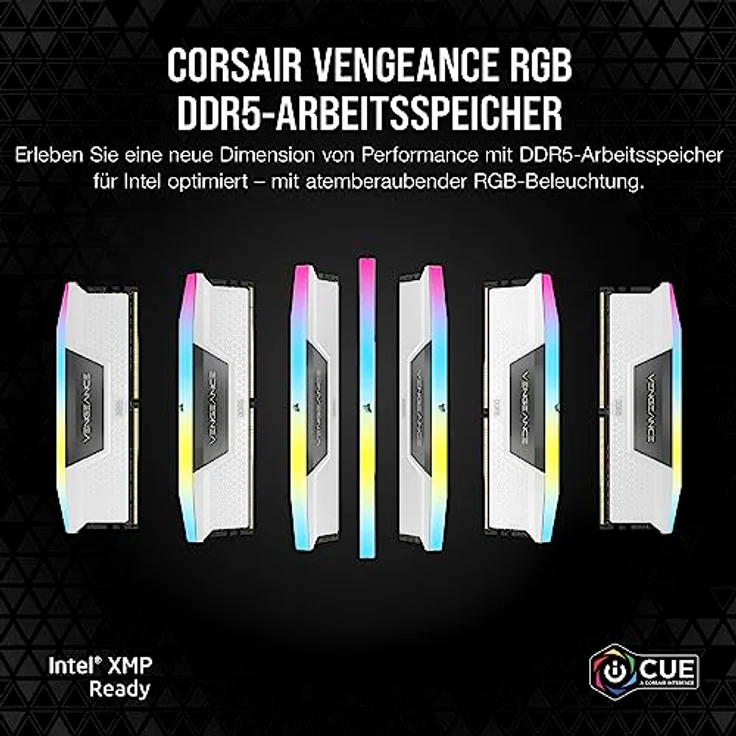 Corsair VENGEANCE RGB DDR5 RAM 32GB (2x16GB) 6400MHz CL36 Intel XMP iCUE Kompatibel Computer Speicher - Weiß (CMH32GX5M2B6400C36W) – Bild 2