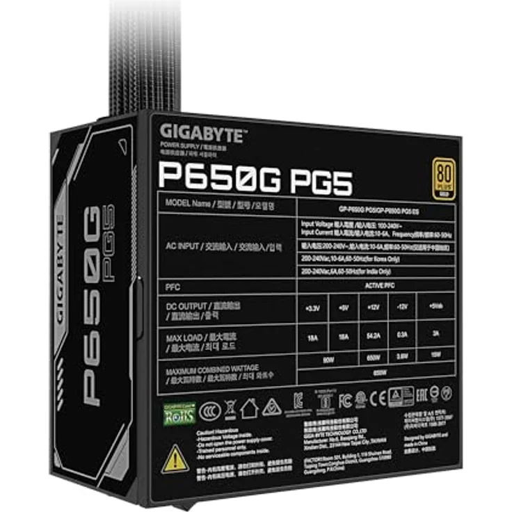 Gigabyte GP-P650G PG5 650W PSU, PC Netzteil mit stabiler Energieversorgung, Schwarz – Bild 5