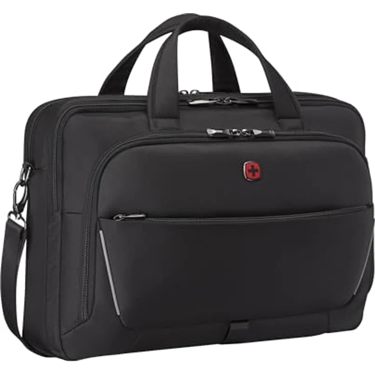 WENGER Meteor Brief Laptop-Tasche, für Notebooks bis 17 Zoll, Tabletfach, 22 l, Schwarz, recyceltes Außenmaterial, abnehmbarer Schulterriemen – Bild 1