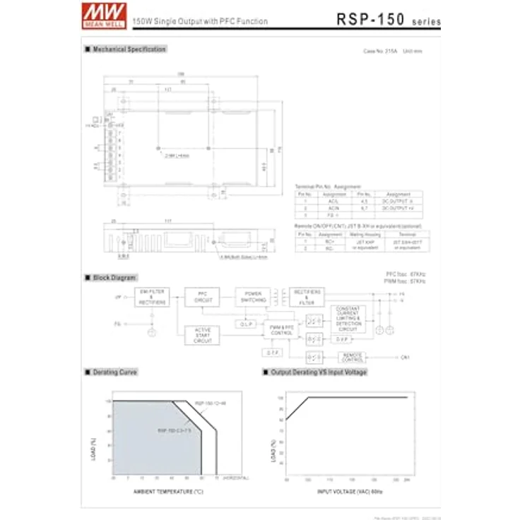 Mean Well RSP-150-13.5, 151,2 W Netzteil mit 13,5 V, 11,2 A, aktivem PFC und freier Luftkonvektion – Bild 3
