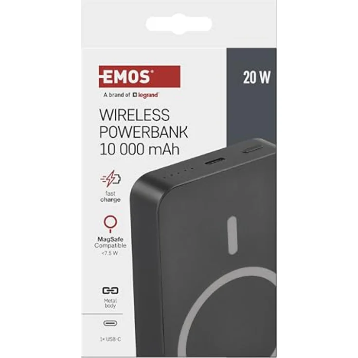 EMOS Powerbank 10.000 mAh WI 1046 mit Magnet - magnetischer externer Akku mit Passthrough und Wireless-Charging - USB-C-Ausgang, grau – Bild 4