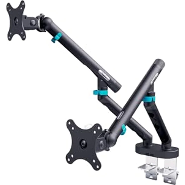 DIGITUS Dual Monitor Halterung, mechanische Feder für Flach- und Curved-Bildschirme bis 35 Zoll, 10 kg Traglast, VESA 75x75 & 100x100, Tischklemme, schwarz – Bild 1