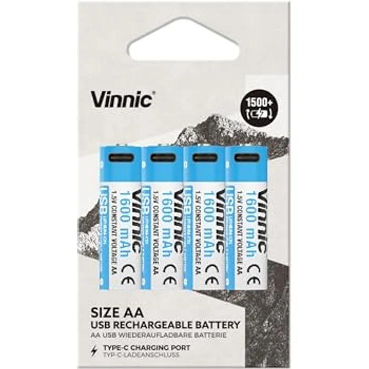 VINNIC Vinnic Wiederaufladbare AA Akku mit USB Type-C, 1600 mAh, 4er Pack, Blau/Silber – Bild 3
