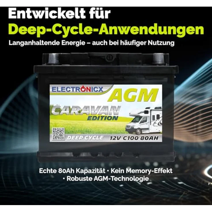 Electronicx Caravan Edition AGM Batterie 80AH 12V, wartungsfrei, stoßfest & vibrationssicher, ideal für Wohnmobil & Boot – Bild 2