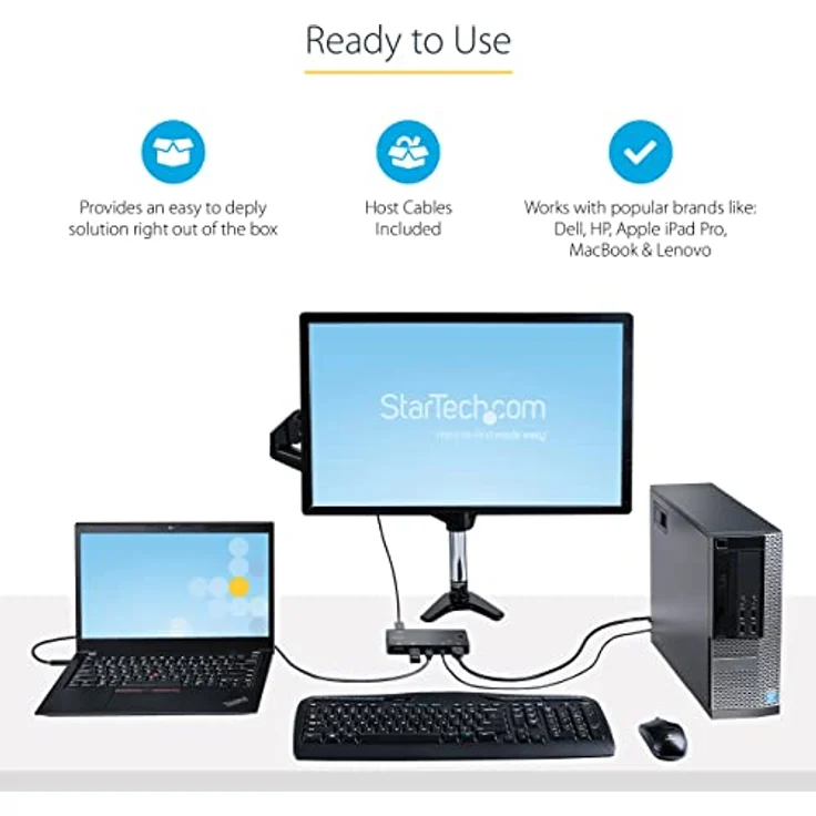 StarTech.com 2 Port Hybrid KVM Switch HDMI + USB-A & USB-C - 4K 60Hz HDMI 2.0 Monitor - Kompakter Desktop und/oder Laptop HDMI KVM Umschalter - USB Bus Powered - Thunderbolt 3 Kompatibel (SV221HUC4K) – Bild 5