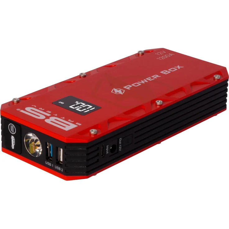 BS Battery Power Box PB-02, kompakter Batterie Jump Starter und Ladegerät mit starker LED-Leuchte und Powerbank-Funktion