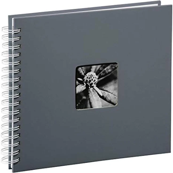 Hama Fotoalbum, 28 x 24 cm, 50 weiße Seiten, 25 Blatt, mit Ausschnitt für Bildeinschub, Fotobuch grau – Bild 4