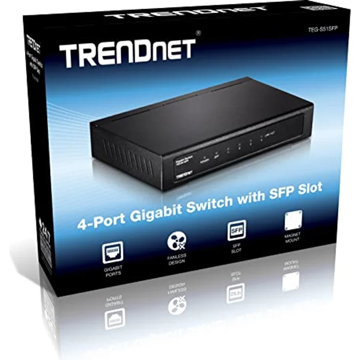 TRENDnet 4-Port Gigabit Switch mit SFP-Slot, 10 Gbps Schaltkapazität, Lüfterloses Design, Metall Gehäuse, Magnetische Befestigung, TEG-S51SFP – Bild 11