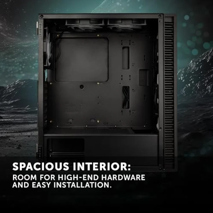 KOLINK Observatory HF Plus Glass ARGB Midi-Gehäuse, Schwarz, Dynamische Beleuchtung, 330 mm GPU-Freiraum, Gehärtete Glasplatten – Bild 5
