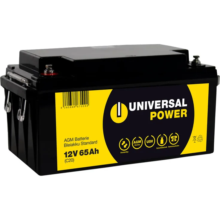 Universal Power UPS12-65 12V 65Ah AGM Batterie USV Akku wartungsfrei, mit integrierter AGM-Technologie
