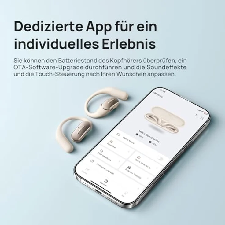 Mibro Open-Ear-Kopfhörer, Bluetooth 5.4, 30 Stunden Wiedergabezeit, IPX4 wasserfest, weiß, mit Mikrofon und Schnellladung – Bild 3