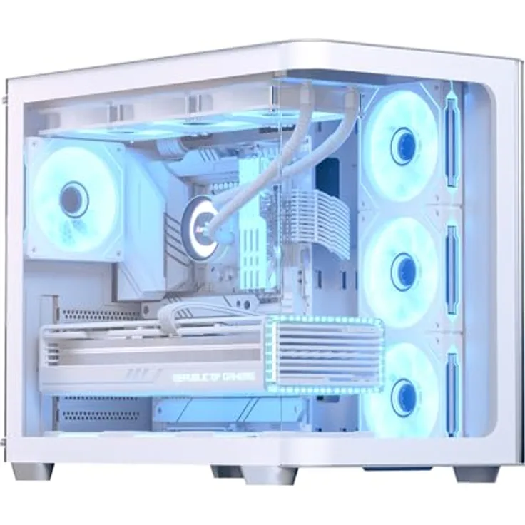 Aerocool PC-Gehäuse Aerocool P500C-G-WT-v1, Tower-Gehäuse, Tempered Glass x 3, ARGB-Lüfter, Micro-ATX/Mini-ITX, 450 mm Grafikkarten Unterstützung, 162 mm CPU-Kühler, 3 SSD-Steckplätze, 2 HDD-Laufwerksschächte, Schwarzweiß