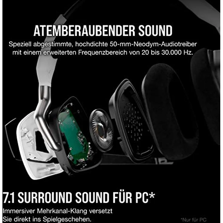 Corsair Void Elite RGB Wireless Gaming Headset (7.1 Surround Sound, Ultraniedrige Latenz, 12 Meter Reichweite, Omnidirektionales Mikrofon, iCUE RGB-Beleuchtung, für PC und PS4) weiss – Bild 4