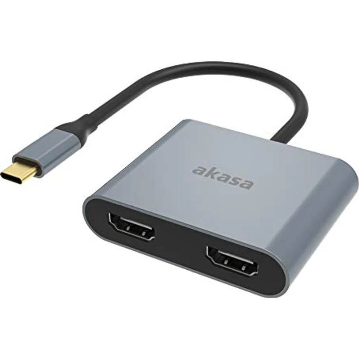 Akasa USB-C auf Dual HDMI MST Adapter, 4K@60Hz & 4K@30Hz, Aluminium mit Tragetasche – Bild 1