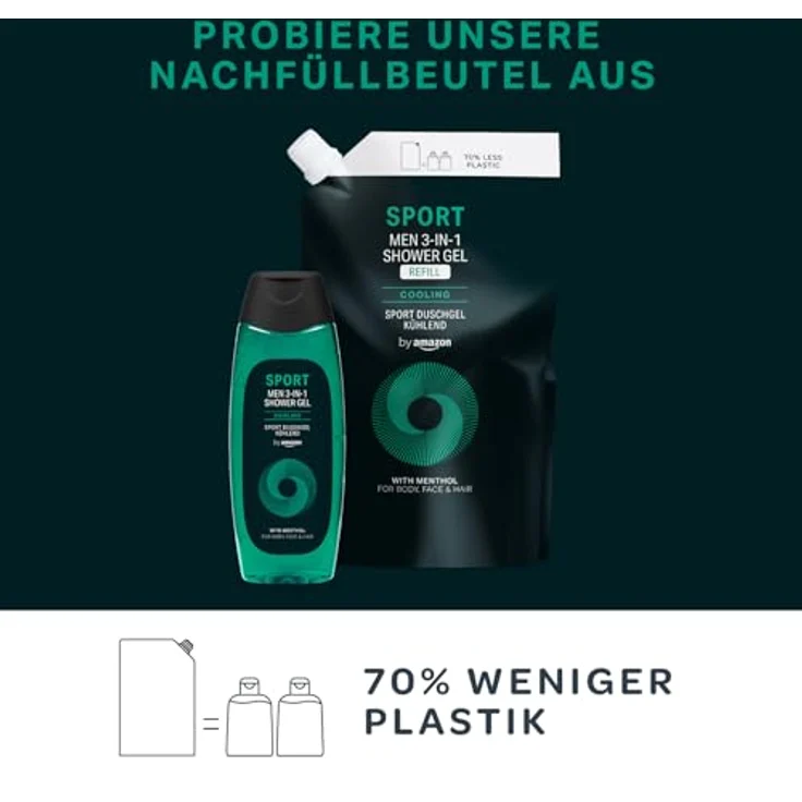 by Amazon Sport 3in1 Duschgel für Herren, 2 x 500 ml, mit Menthol für 24 Stunden Frische, dermatologisch getestet – Bild 4