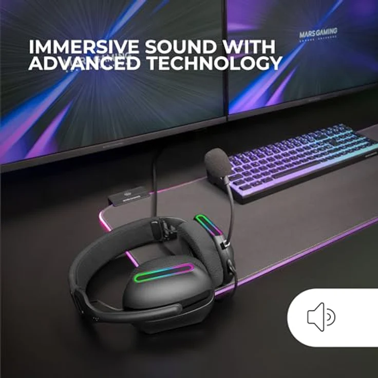 Mars Gaming MH-PRO, Gaming-Kopfhörer mit ARGB Flow, Surround-Sound, AIR 3D-Ohrpolster und Mikrofon, Schwarz – Bild 2