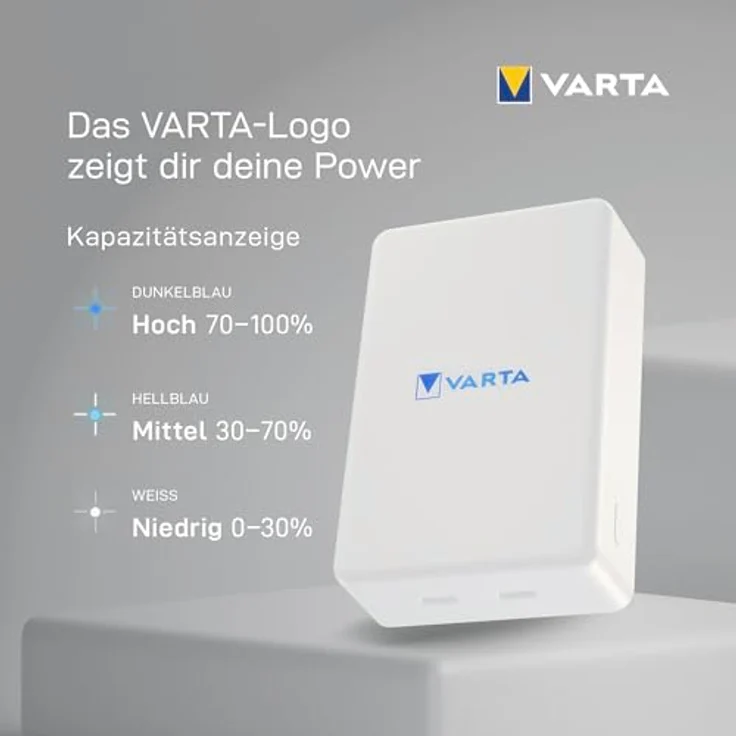Varta Mag Pro Wireless PB 10000 mAh, Powerbank mit kabellosem Laden, 20W, Weiss – Bild 3