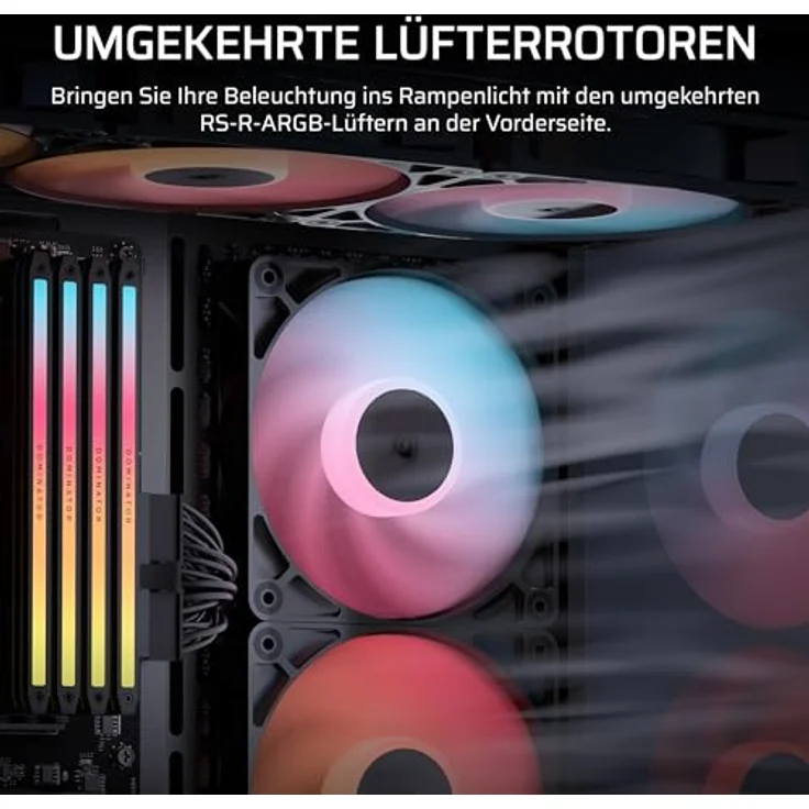 CORSAIR RS120-R ARGB Gehäuselüfter, 120-mm-PWM, 5 ARGB-Reverse-Lüfter, hoher statischer Druck, Zero-RPM-Modus, Daisy-Chain-Schaltung, schwarz, Dreierpack – Bild 4