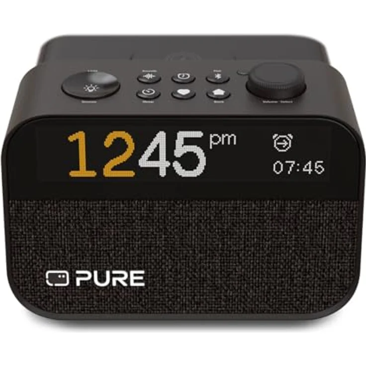 Pure Moment Charge – Radiowecker mit Wireless-Ladepad, DAB+/FM, Bluetooth, natürlichen Klängen, White Noise & Wake-up Light – Perfekt für Schlafzimmer & Büro, Coffee Schwarz – Bild 1