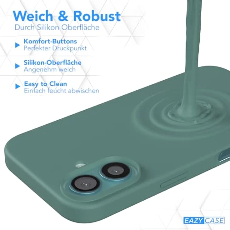 EAZY CASE Premium Silikon Handyhülle iPhone 16 Slimcover mit Kameraschutz und Microfaser-Innenseite, Pinien Grün – Bild 4