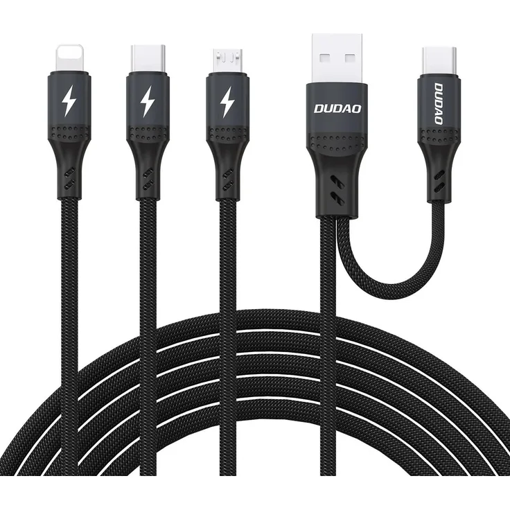 Dudao L3W 66W 3-in-1 USB-A/USB-C auf Lightning/USB-C/MicroUSB Ladekabel, 1.2 m, Schwarz