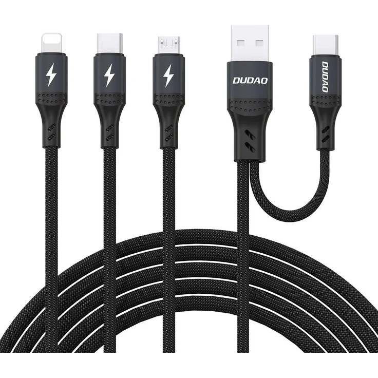 Dudao L3W 66W 3-in-1 USB-A/USB-C auf Lightning/USB-C/MicroUSB Ladekabel, 1.2 m, Schwarz