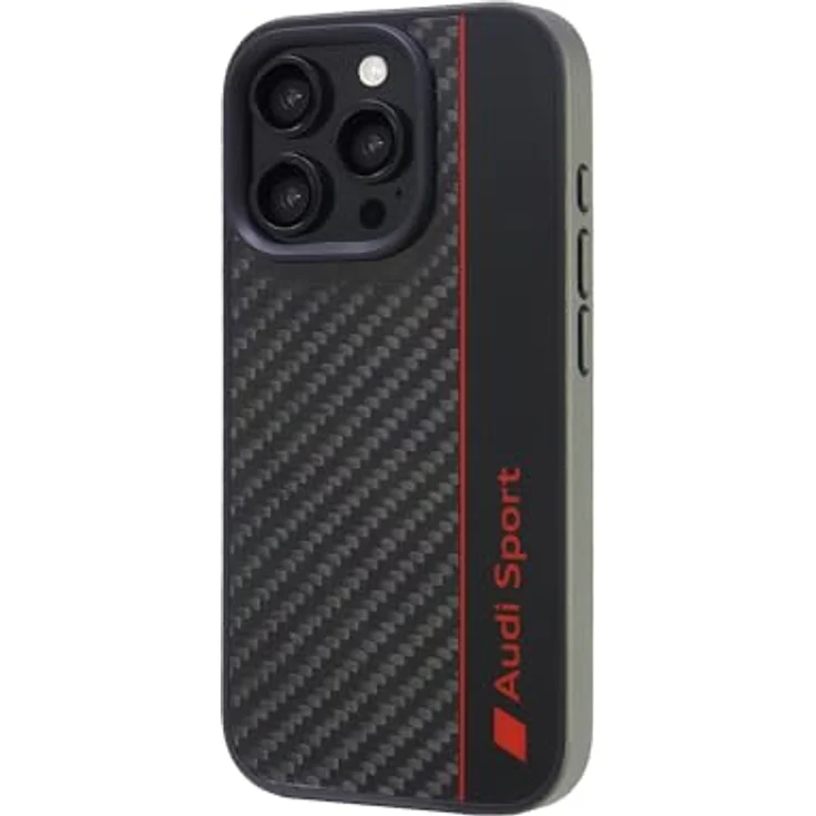 Audi Sport Handyhülle - Kompatibel mit iPhone 16 Pro - Stoßabsorbierende Hülle aus Carbon - Präzise Aussparungen - Schwarz mit roten Details – Bild 3