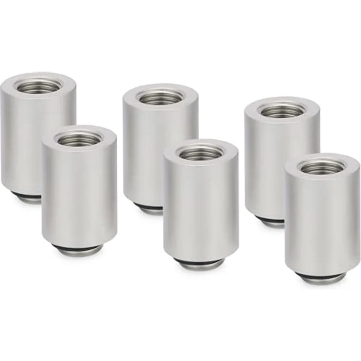 Thermal Grizzly DeltaMate Extender MF28, 6er Pack Verlängerungsfitting 28mm, matt nickel, CNC-gefräßtes Messing, G1/4 Zoll Außen- & Innengewinde für modulare Wasserkühlungssysteme – Bild 1