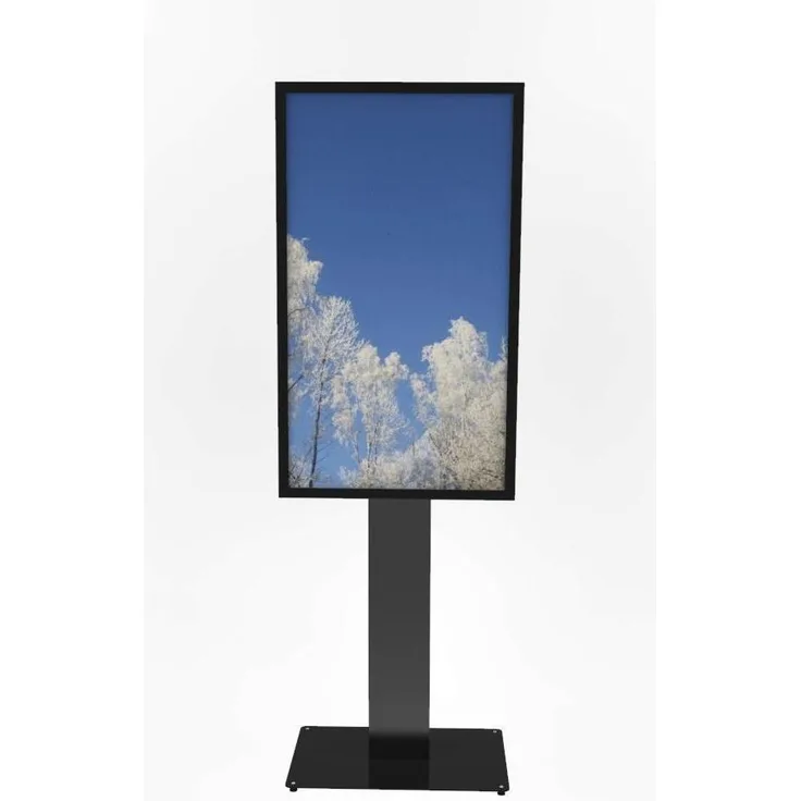 HI-ND Floorstand Glass with Casing 55", Standfuß für Digital Signage LCD-Panel, Metall und Grafikglas, Schwarz